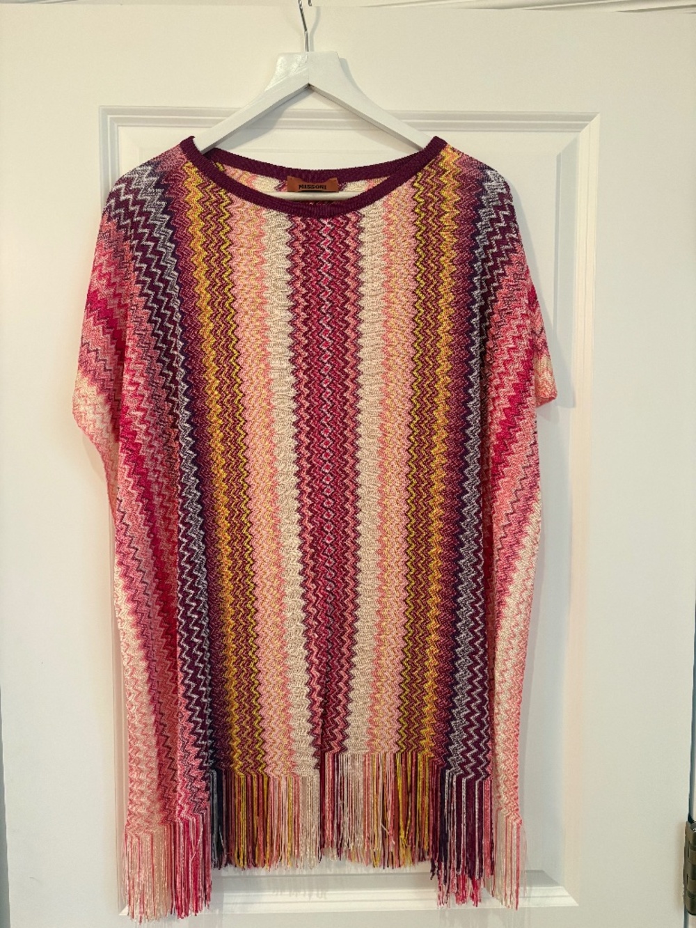 Missoni ZigZag Knit Fringe Poncho Beach Coverup and Matching Headband